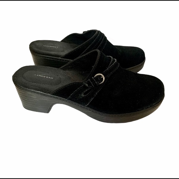 Lands' End Shoes Lands End Nubuck Suede Platform Slip On Mule Clogs 7s Buckle Sz 8 Black